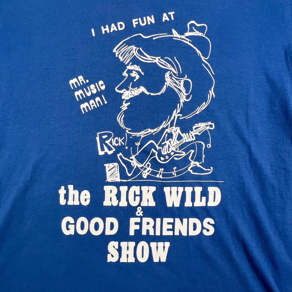 VTG Jerzees T-Shirt Men Large Blue Rick Wild Good Friends Show Single Stitch Tee